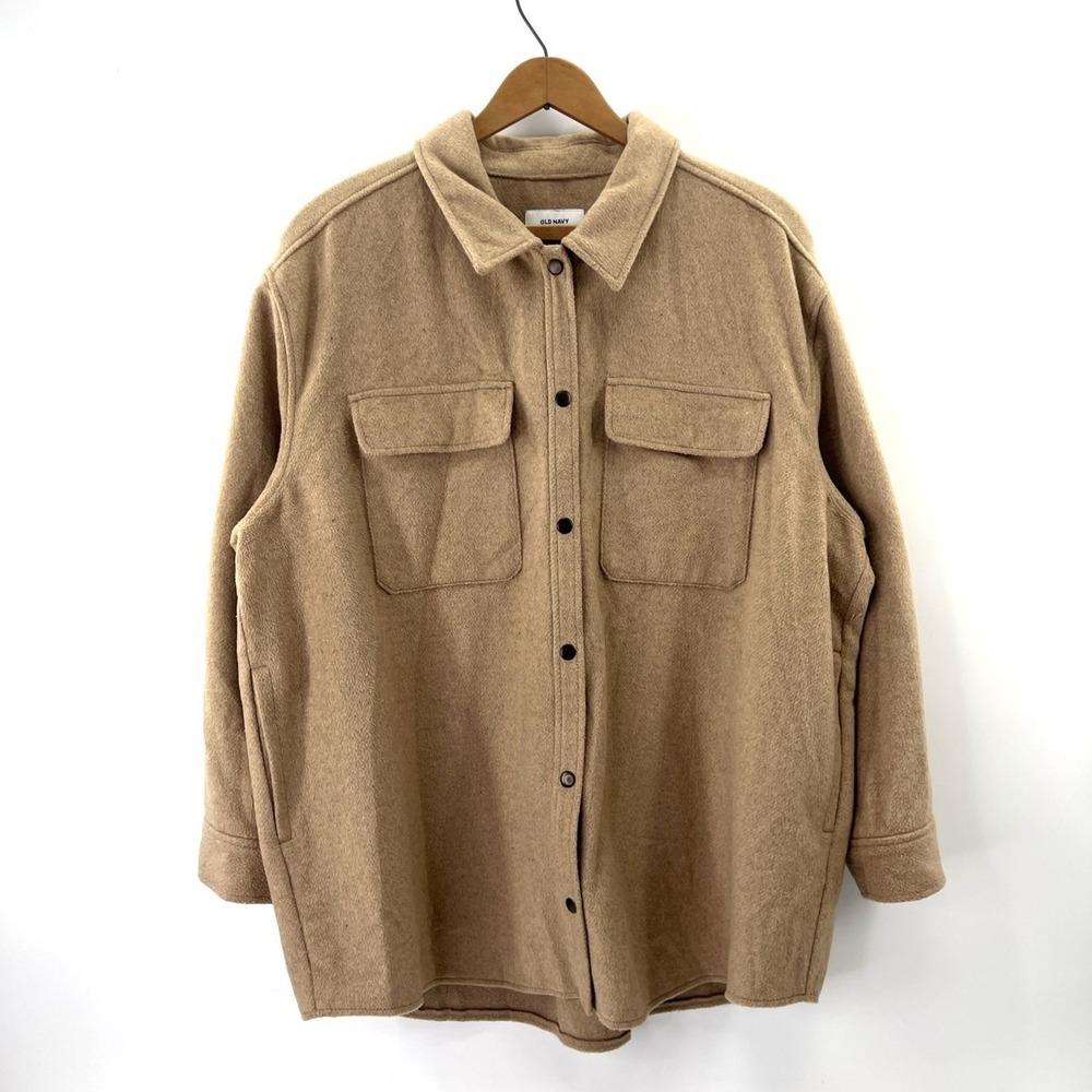 Old Navy Shacket Women XL Camel Wool Blend Soft Utility Quiet Luxury Layer